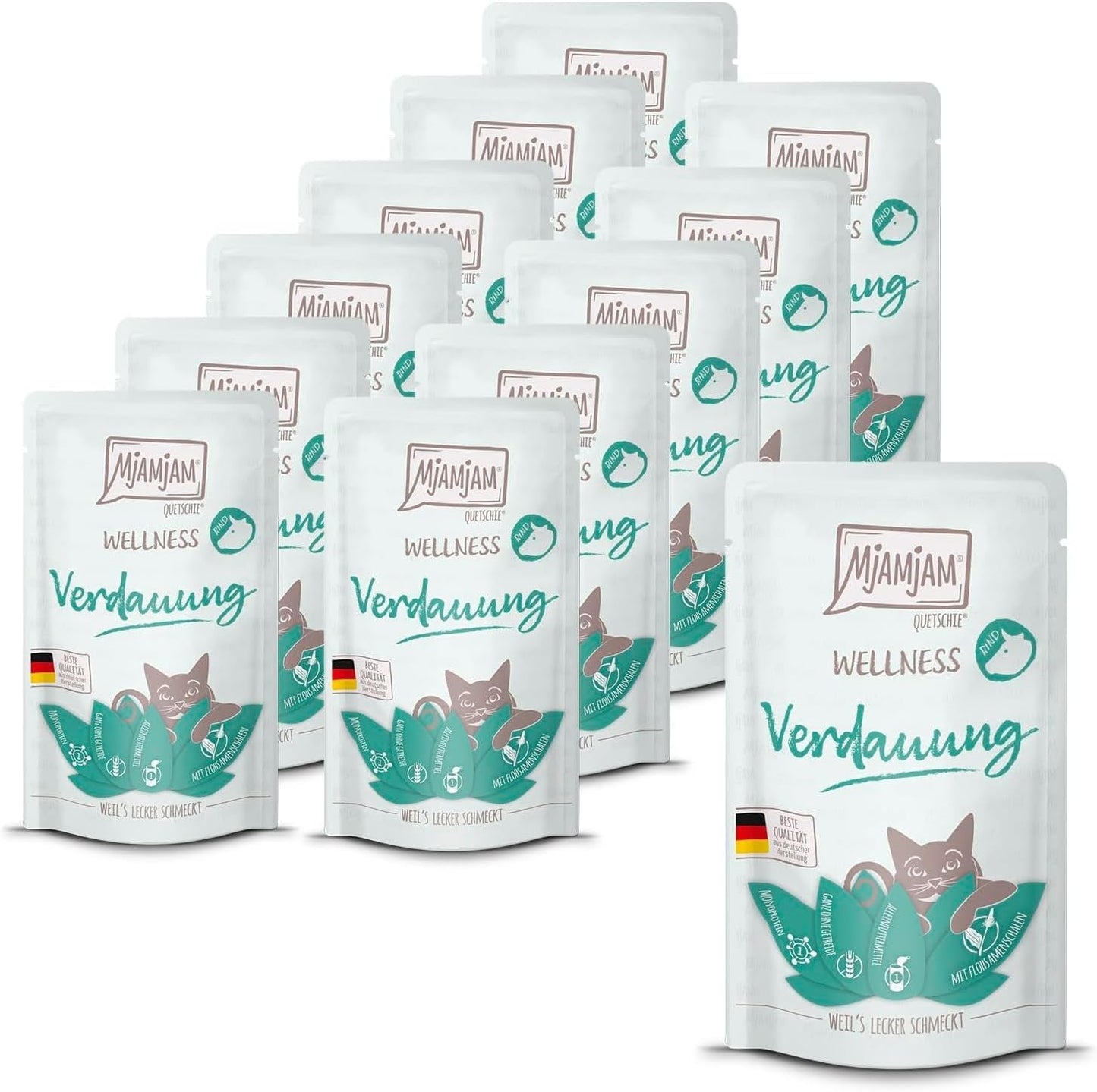 MjAMjAM - Mokra karma premium dla kotów - Wellness - Trawienna - Wołowina, opakowanie 12 sztuk (12 x 125 g), Bez zbóż
