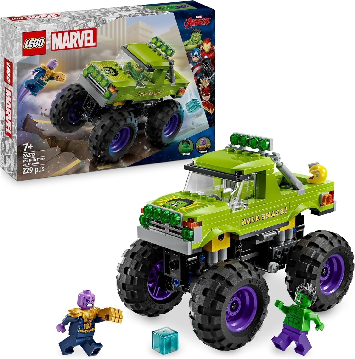 LEGO® Marvel Hulk Truck kontra. Thanos — zabawka do budowania superbohatera — pojazd i minifigurki Avengersów — Monster Truck zapewniający mega zabawę — prezent dla chłopców i dziewcząt w wieku 7 lat — 76312 zestawy do budowania Besuche den LEGO-Store Default Title