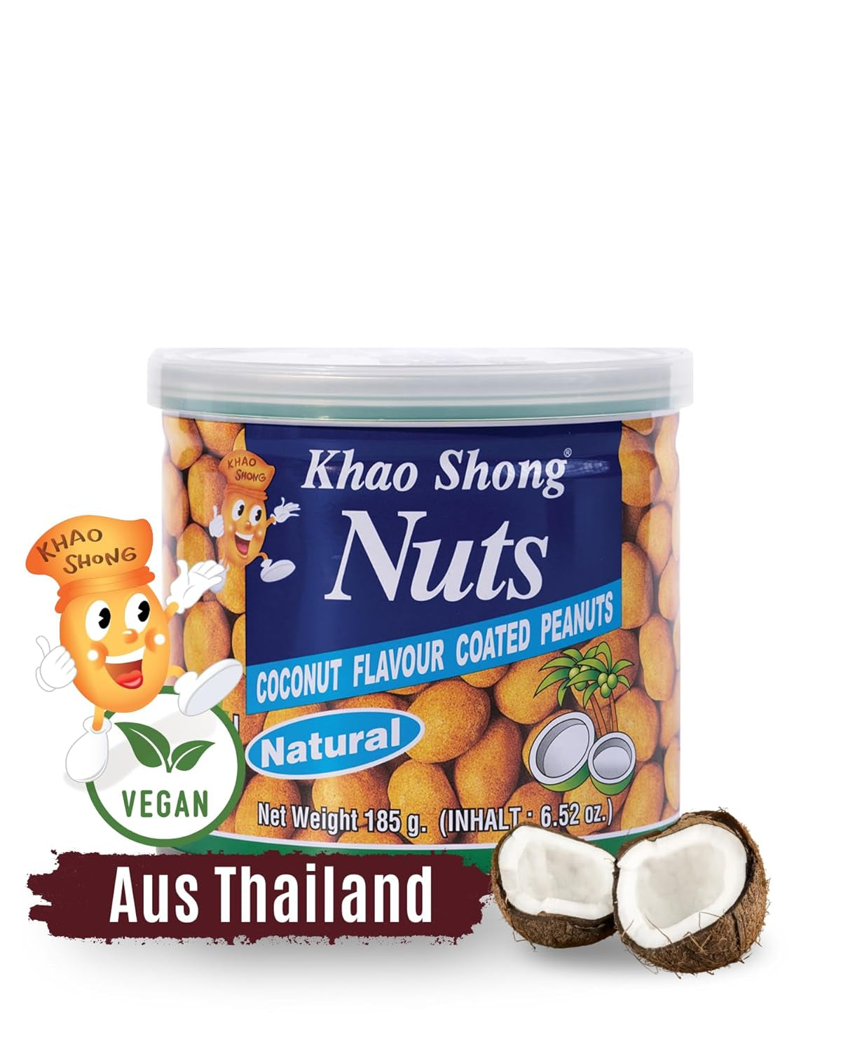 Khao Shong Smażony zielony groszek z wasabi, chrupiący groszek w pikantnej panierce, niskotłuszczowa alternatywa dla orzechów, średnio ostry, puszka 1 140 g | 140 g (1 opakowanie)