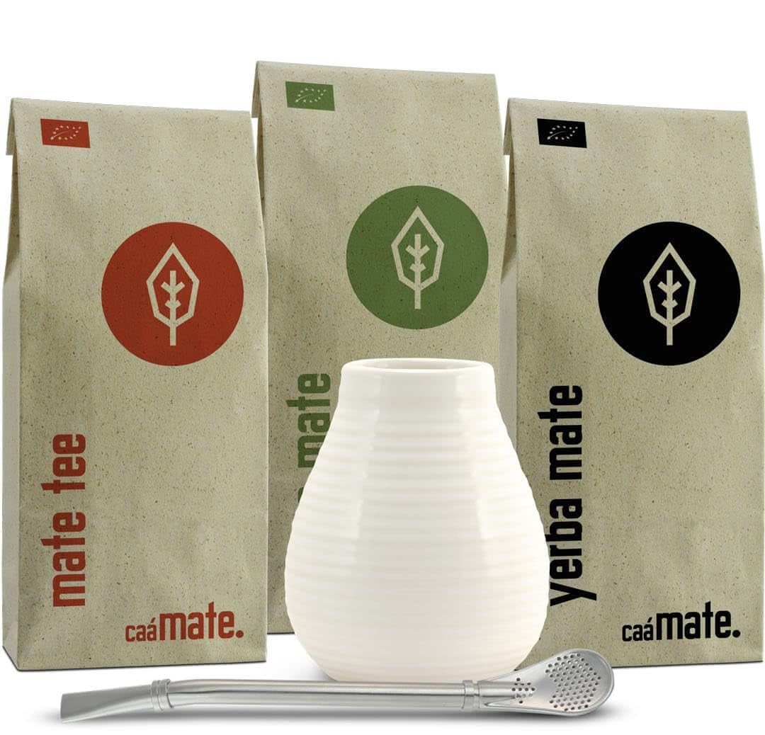 Zestaw do herbaty Ceramic Mate ● 3 odmiany BIO Mate + kubek Mate + Bombilla + instrukcja przygotowania (Vintage)