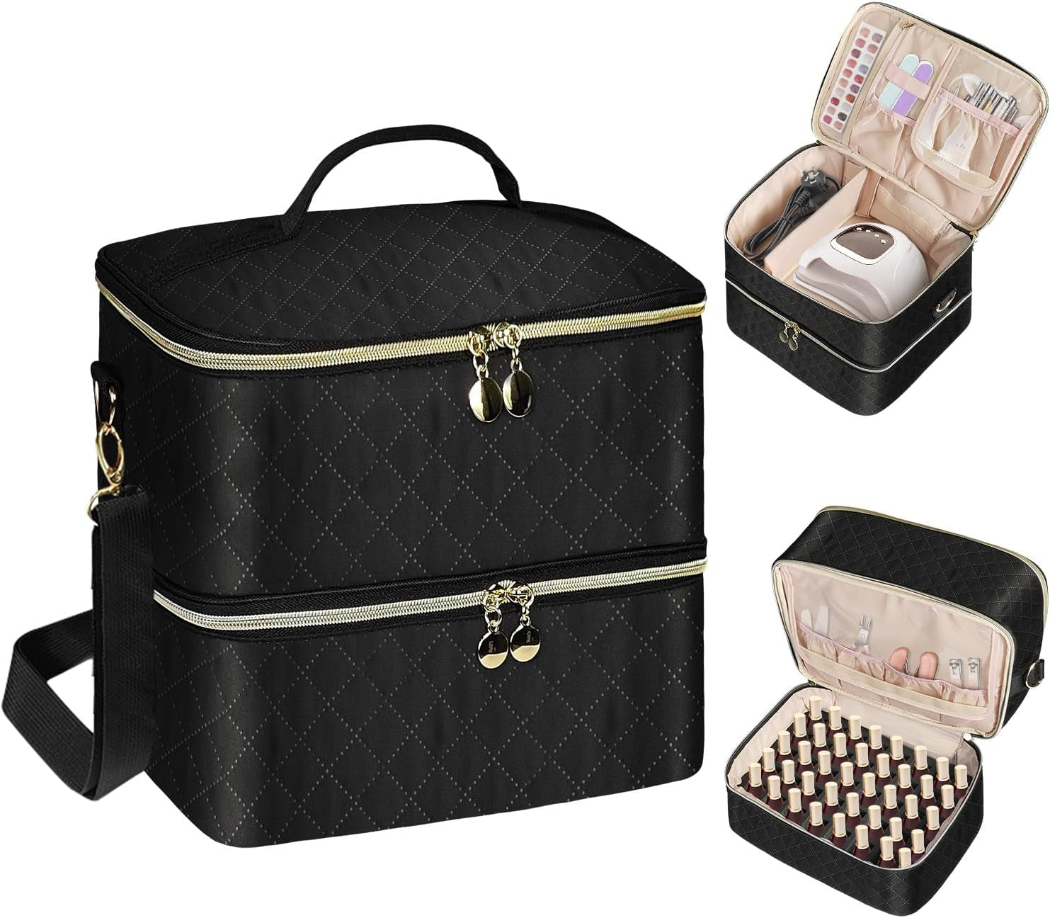 Organizer na lakier do paznokci Tasche, Doppelschicht Pudełko do przechowywania lakieru do paznokci, Organizer Koffer Für Nageldesign Kosmetiktasche Für 30 Flaschen Neonail Base (15Ml-0,5 Fl.Oz) i 1 lampa do paznokci (Schwarz)