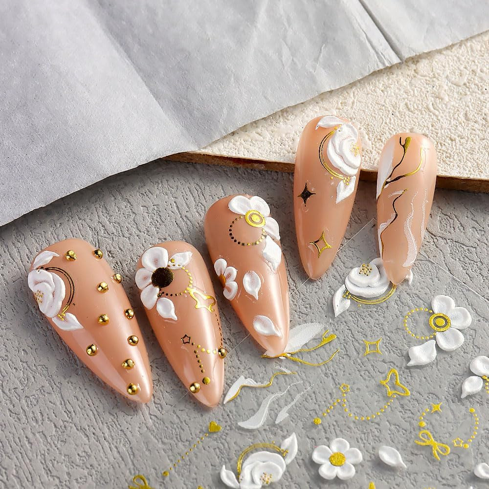 5D Geprägte Blume Nagelsticker Nagelfolie Selbstklebend Acryl Geschnitzte Blumen Nagelaufkleber Schmetterling Naklejka na paznokcie Blütenblätter Nageldesign Aufkleber Nägel Zubehör Kwiatowe naklejki na paznokcie