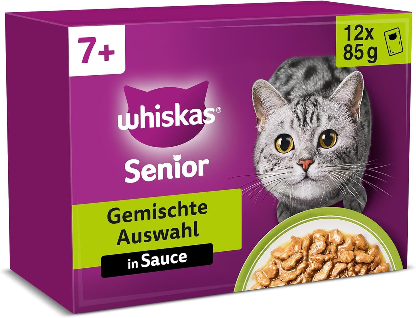 Whiskas Senior 7+ Mokra karma mieszana w sosie, 48 saszetek, 12x85g (4 sztuki w opakowaniu) - Wysokiej jakości mokra karma dla kotów w wieku 7 lat i starszych