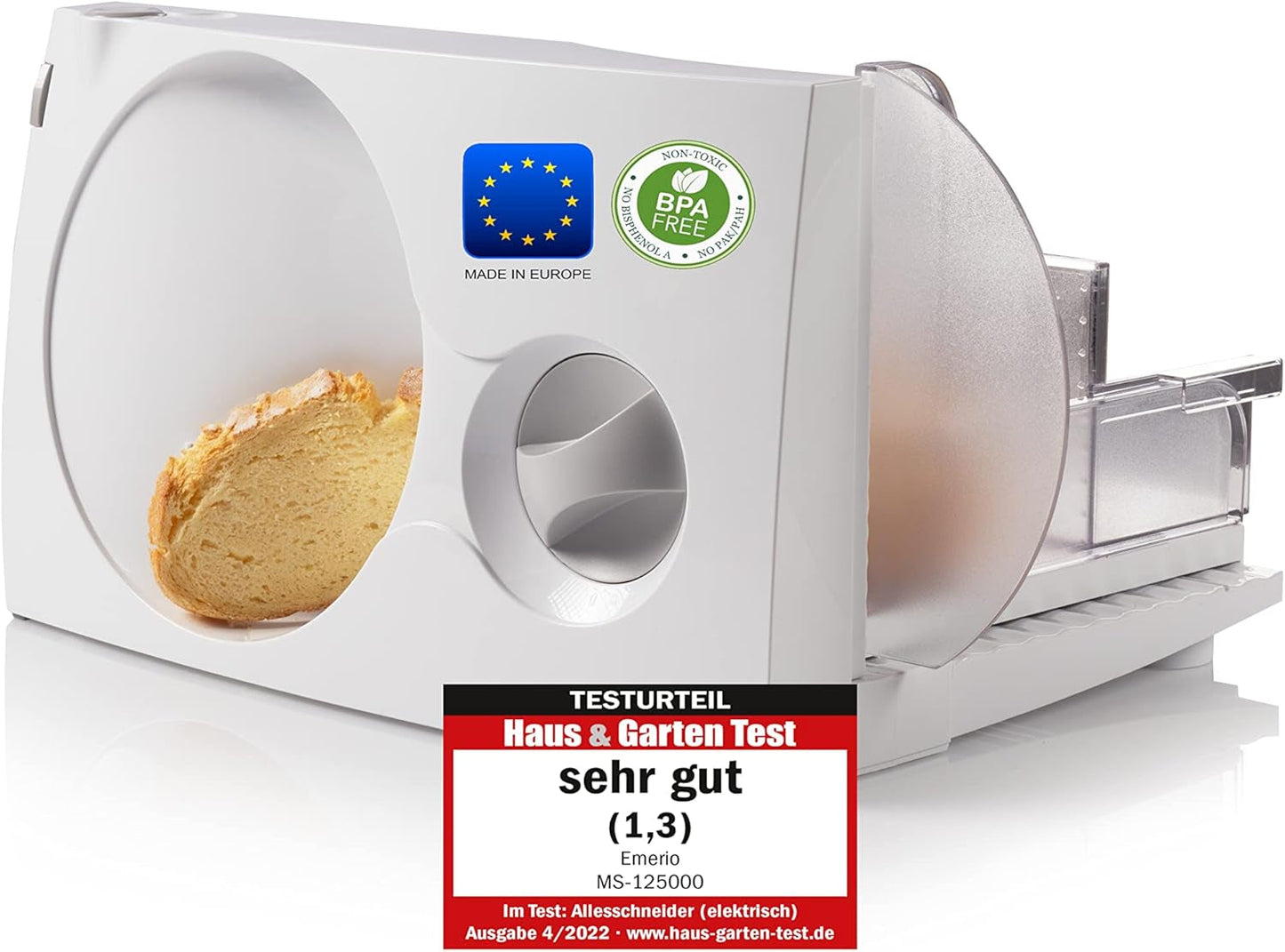 Krajalnica uniwersalna Emerio „Made in EU” MS-125000, ostrze ze stali nierdzewnej wyprodukowane w Niemczech, regulacja 0-17 mm, 100 W Niszczarki i krajalnice Naty Shop Single White