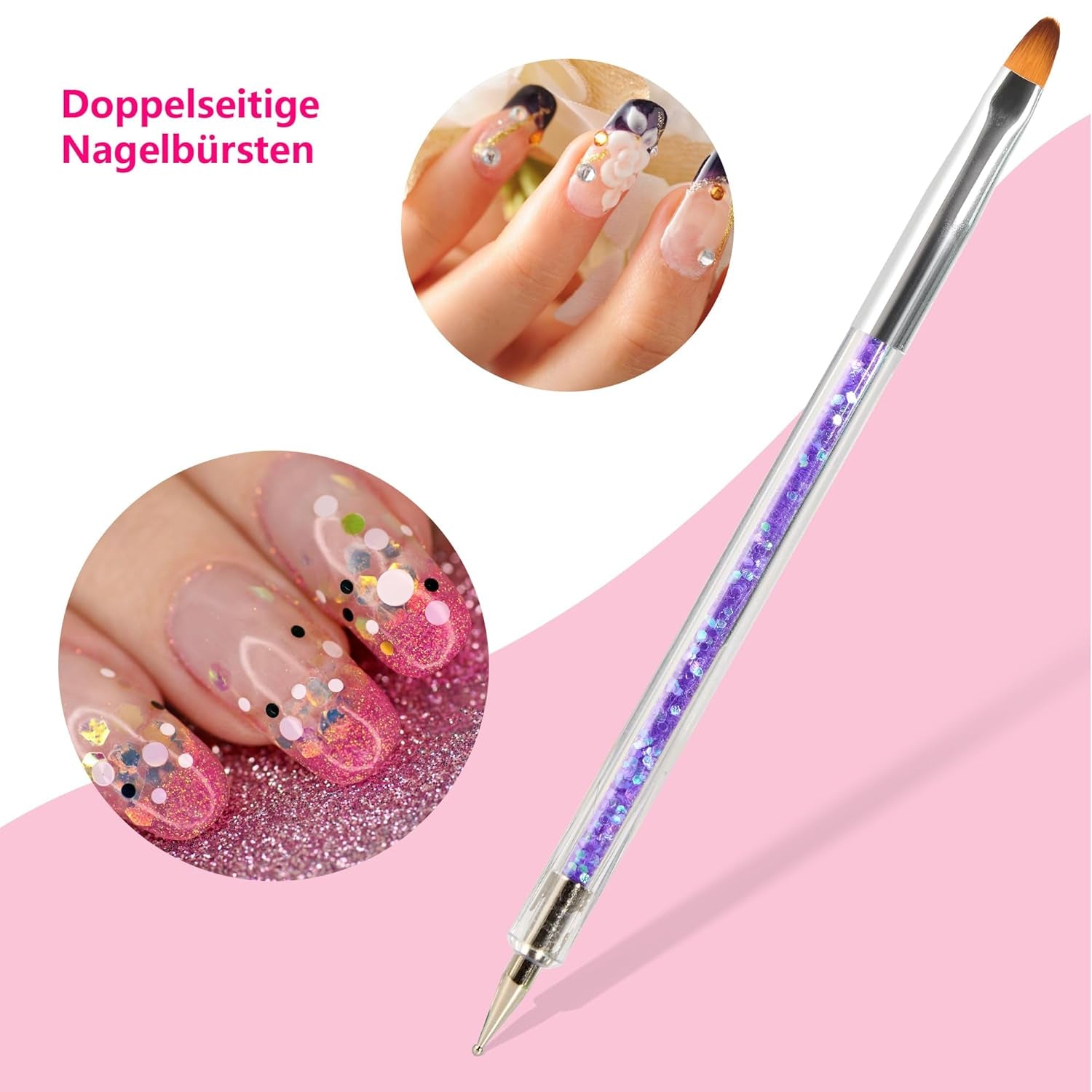 8 Stück Nagel Pinsel, Nagelkunstpinsel Pinsel Set, Pinsel Für Nägel Mit Doppelkopf Nail Art Pinsel Set Dotting Pen i Gel Brush for Nails Präzise Pinsel Für Nageldesign Und Verzierungen