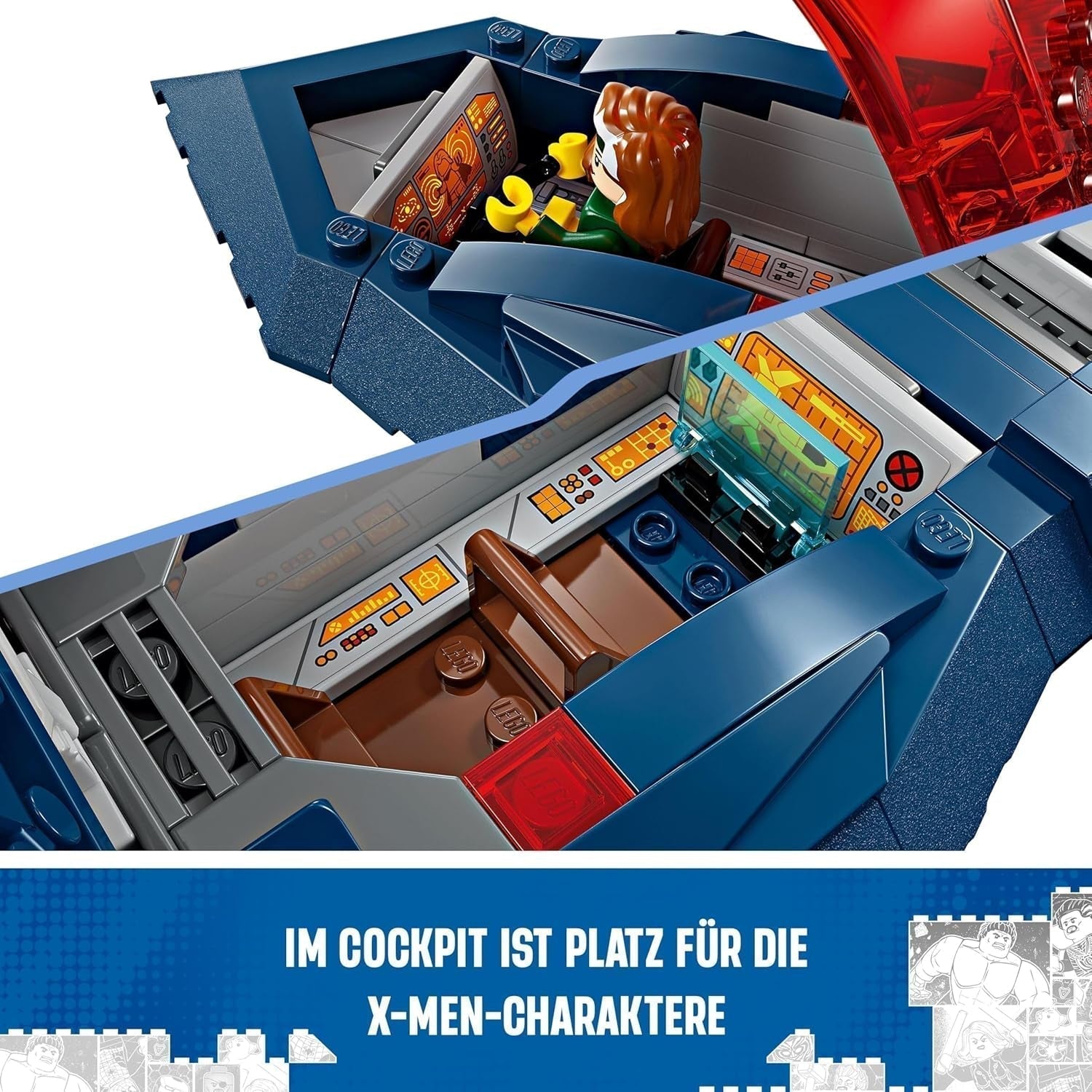 LEGO Marvel X-Jet X-Men budują model samolotu z figurkami, w tym Wolverine'a i Rogue'a. Zabawka superbohatera dla dzieci na prezent dla chłopców i dziewcząt w wieku 8 lat 76281 Zestawy do budowania Beuche den LEGO-Store