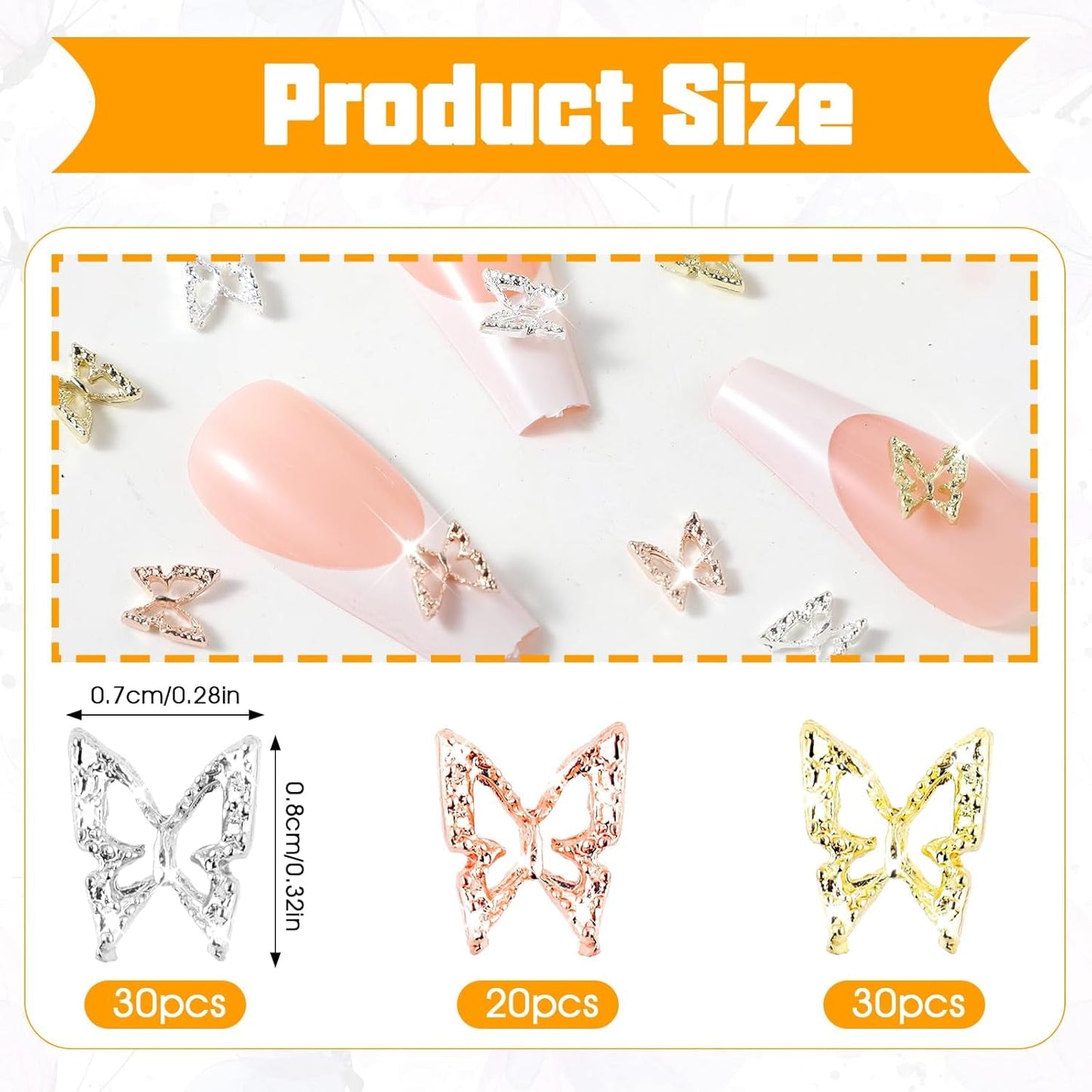 80 sztuk 3D motylkowe zawieszki do paznokci stop motyl złoty srebrny brokat ozdoby do paznokci biżuteria do paznokci akcesoria DIY Manicure dla kobiet