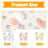 80 sztuk 3D motylkowe zawieszki do paznokci stop motyl złoty srebrny brokat ozdoby do paznokci biżuteria do paznokci akcesoria DIY Manicure dla kobiet