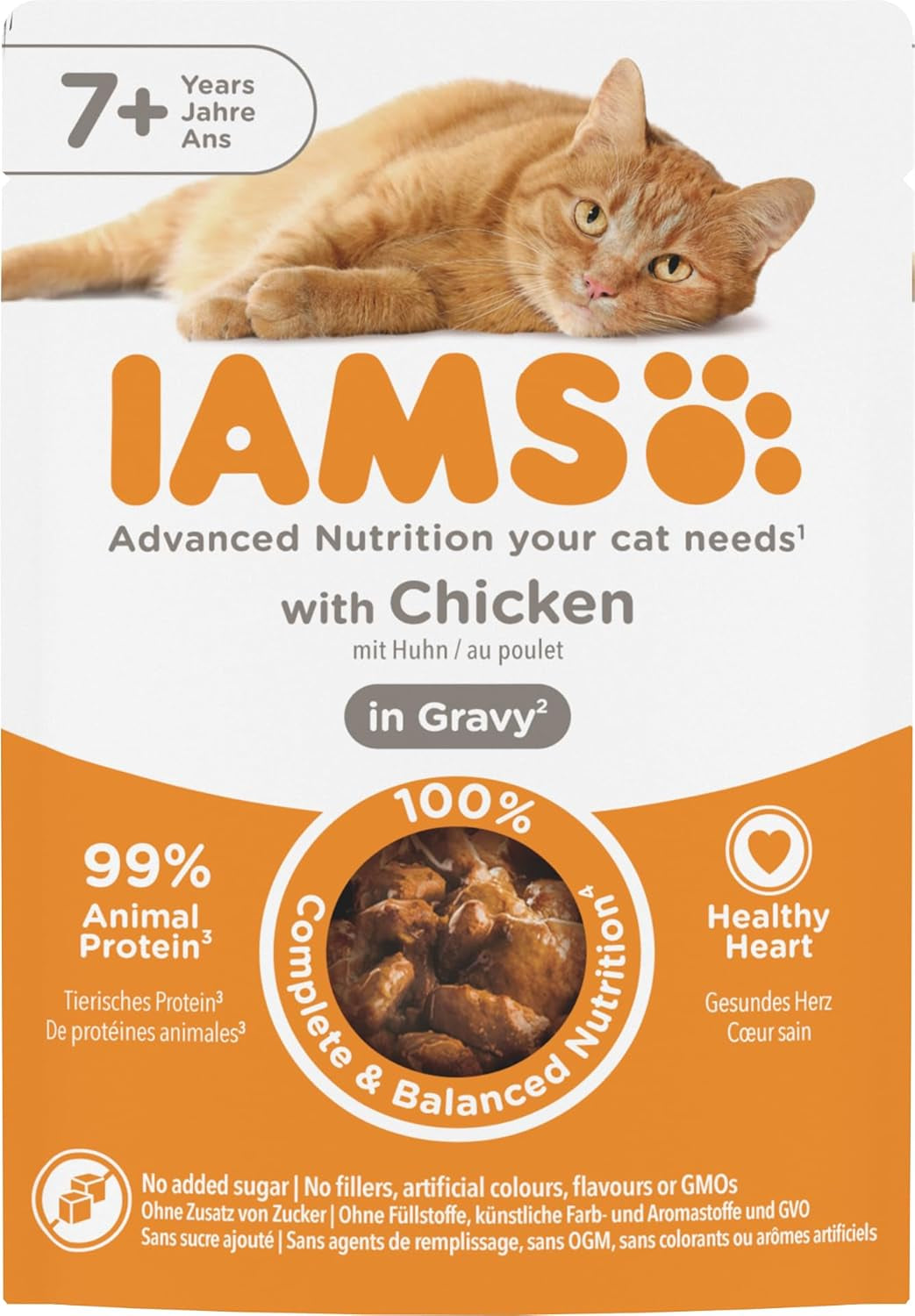 IAMS Delights Mokra karma dla kotów z kurczakiem w sosie dla starszych kotów od 7. roku życia – wielkość próbna, pojedyncza saszetka, 1 x 85 g