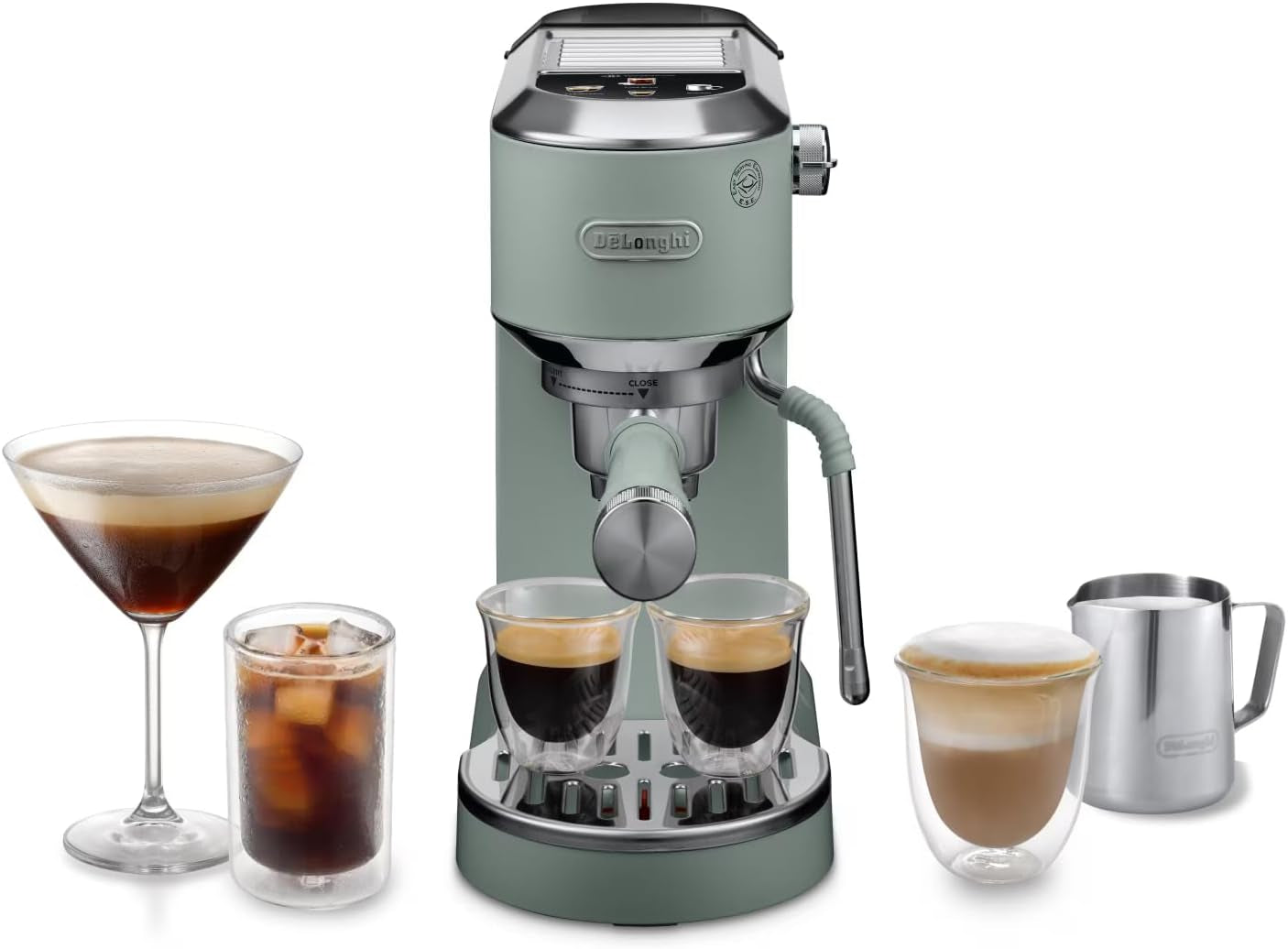De'Longhi Dedica Style EC 685.B – Ekspres do espresso z kolbą, ekspres do kawy z profesjonalnym spieniaczem do mleka, szerokość tylko 15 cm, na kawę mieloną lub kapsułki ESE, zbiornik na wodę 1 l, kolor czarny