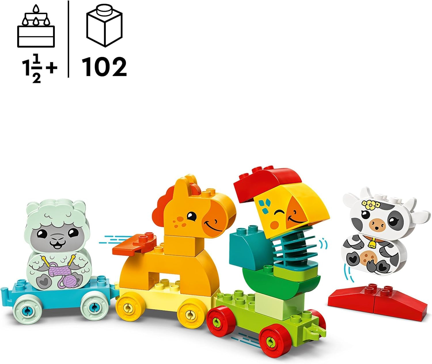 LEGO DUPLO Pociąg ze zwierzętami, zabawkowy pociąg z kołami, kreatywne budowanie i przebudowywanie figurek zwierząt, zabawka edukacyjna dla małych dzieci, prezent urodzinowy dla miłośników zwierząt dziewcząt i chłopców w wieku 1,5 roku 10412 Zestawy do budowania Besuche den LEGO-Store