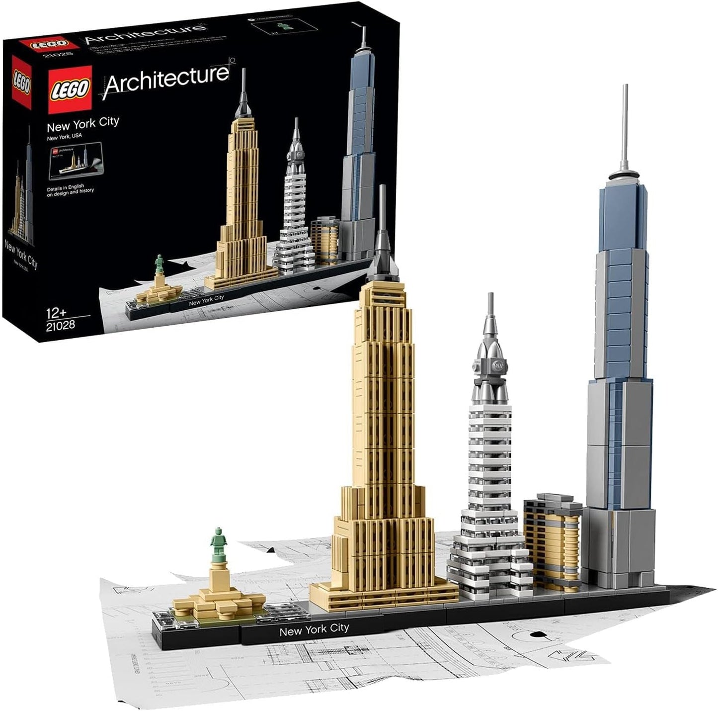 Zestaw LEGO Architecture Nowy Jork, model panoramy miasta z World Trade Center i Statuą Wolności, rękodzieło dla dorosłych, dekoracje do domu i biura, prezenty dla kobiet i mężczyzn 21028 Zestawy do budowania Besuche den LEGO-Store Single
