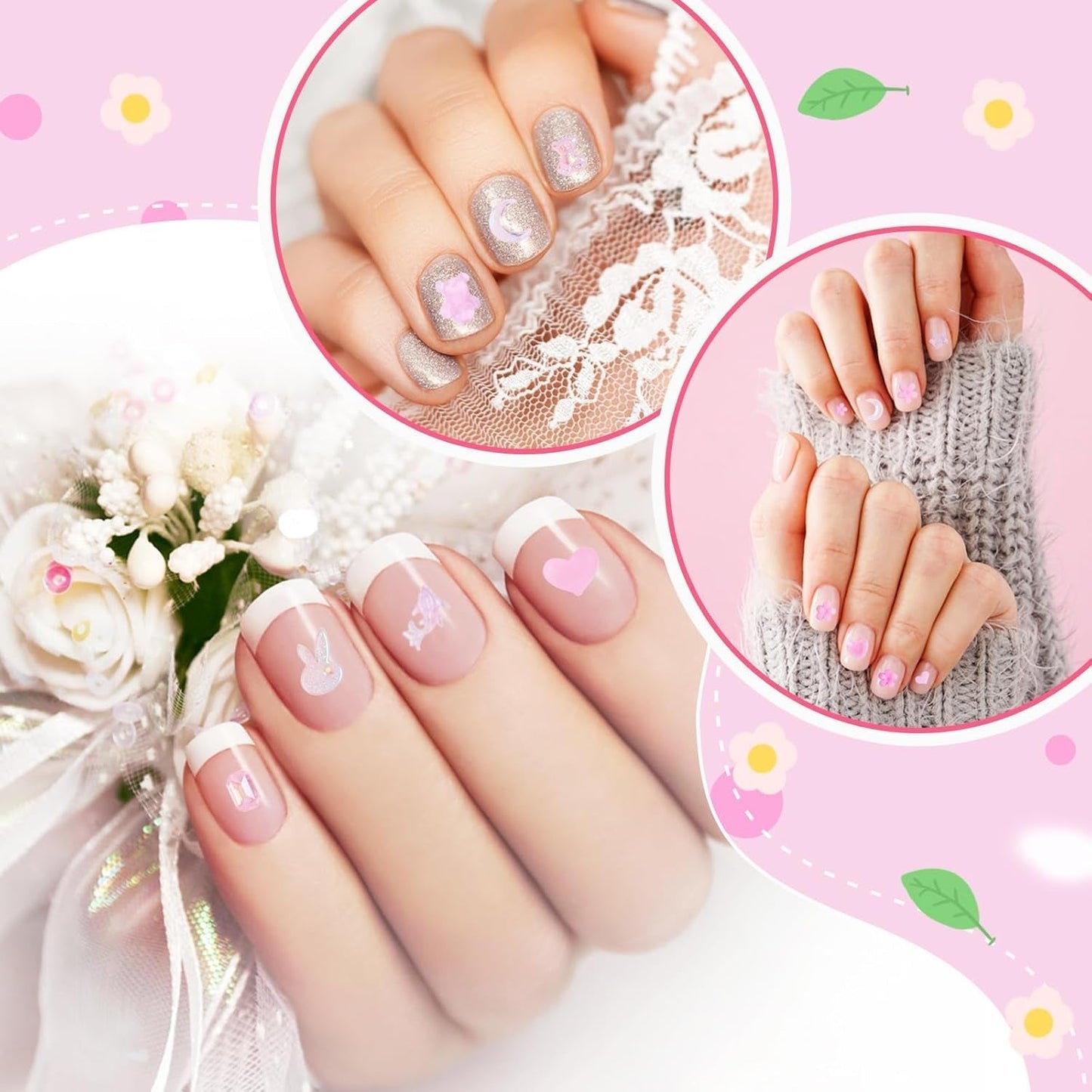 100 szt. Kokardki do paznokci Y2K 3D Żywica Kamelia Kwiatowe zawieszki do paznokci Kawaii Cyrkonie Ozdoby do paznokci, wzory, akcesoria do rękodzieła DIY (różowy)