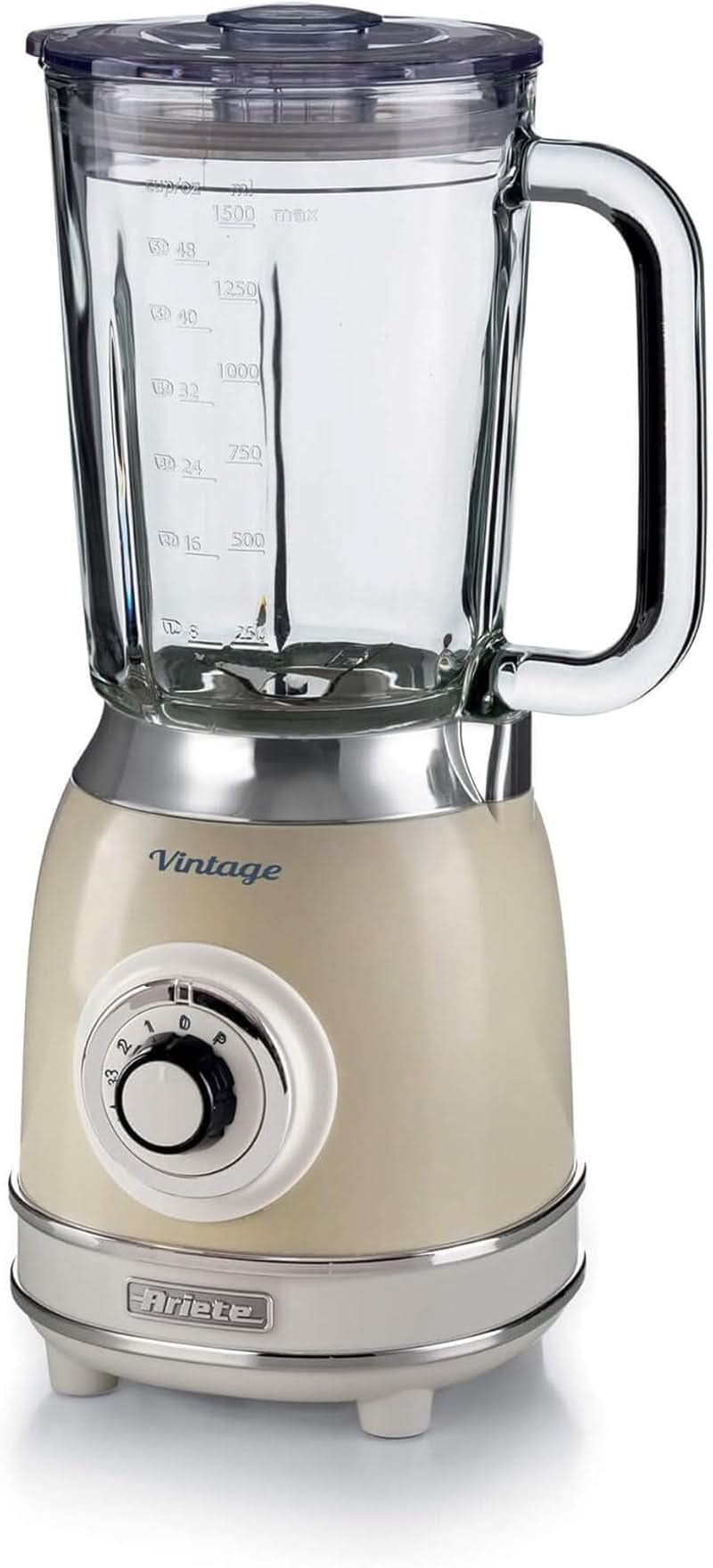 Ariete Vintage 583 Mixer Aus Glas, Retro Multifunktionsmixer Mit 4 Klingen, 4 Geschwindigkeiten + Pulse-Funktion, Funkcja kruszarki do lodu, 1,5 litra Fassungsvermögen, 1000W, Grün Bucatarie Naty Shop Beige Single