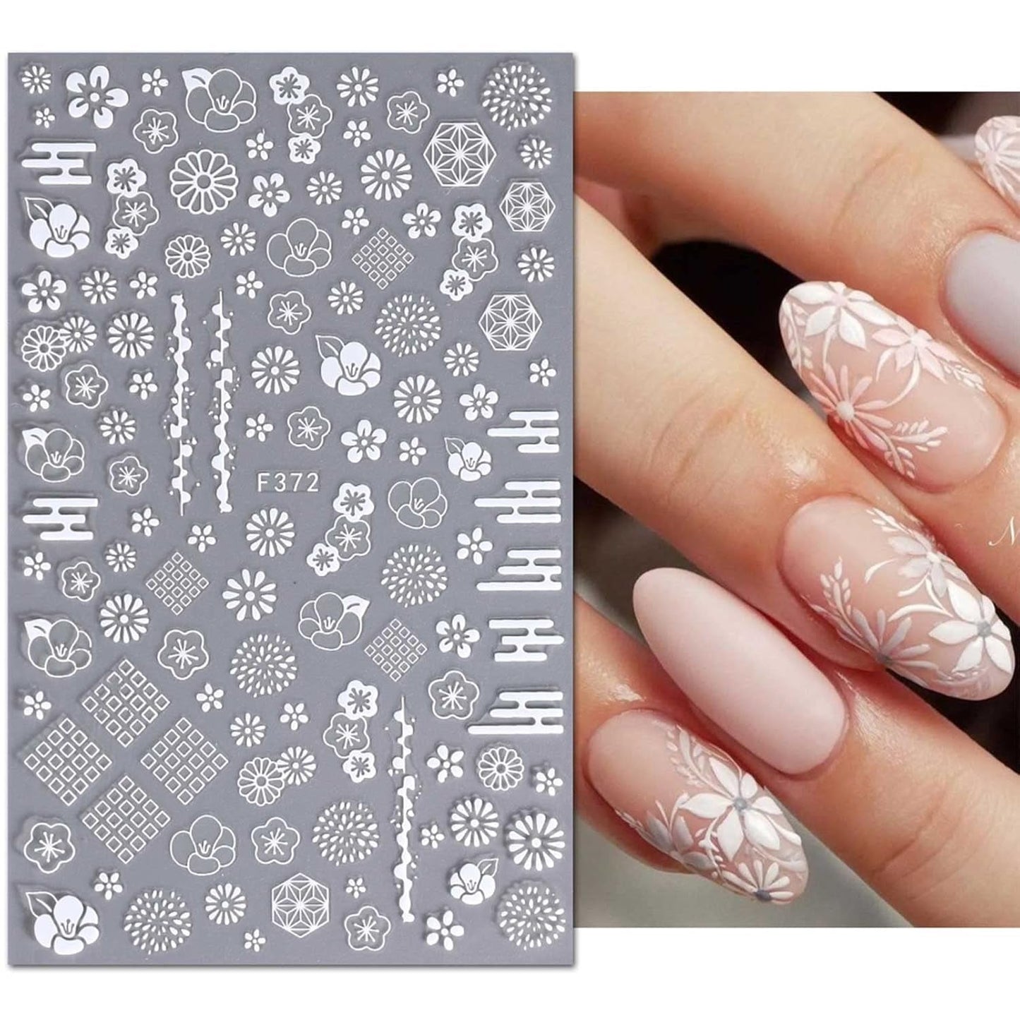 JMEOWIO Nagelsticker Frühling Weiße Blume 9 Blatt Nail Art Naklejka Selbstklebend Nagelaufkleber Sommer Blumen Dekoration Nageldesign Zubehör