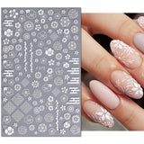 JMEOWIO Nagelsticker Frühling Weiße Blume 9 Blatt Nail Art Naklejka Selbstklebend Nagelaufkleber Sommer Blumen Dekoration Nageldesign Zubehör