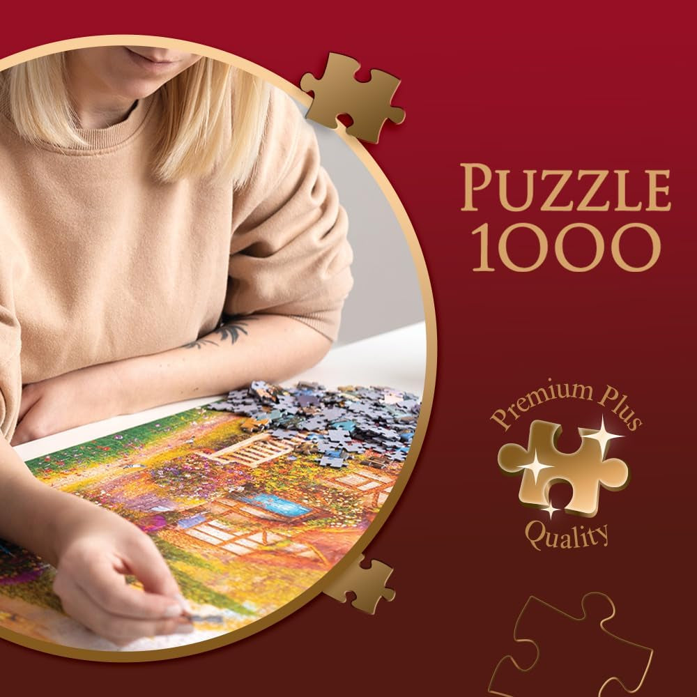 Trefl Premium plus Quality - Puzzle Tea Time: Domy Stoney Lane - 1000 elementów, Seria nostalgicznie malowanych obrazów, Idealne dopasowanie elementów, Dla dorosłych i dzieci od 12 lat Puzzle Naty Shop