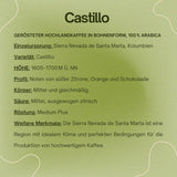 Spezialitätenkaffee Bohnen 100% Arabika Naturalna Mittlere Röstung Gewaschener Prozess Zitrus Schokolade Karamell Schattenanbau Sierra Nevada (250 g, Castillo)