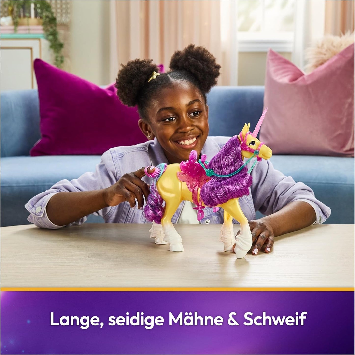 Unicorn Leaf Unicorn Academy - oryginalny jednorożec Ava o wysokości 28 cm z serii Netflix z prawdziwą grzywą i ogonem, zdejmowaną uzdą, siodłem i szczotką, dla dzieci w wieku od 4 lat