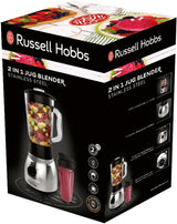 Mikser stojący Russell Hobbs 2 w 1 [mikser do glazury o pojemności 1,5 l i mini-automat do smoothie o pojemności 0,6 l -Trinkflasche na wynos Inkl. Deckel] Spülmaschinenfest, Impuls-/Ice-Crush Funktion, Becher BPA Frei, Edelstahl 23821-56 Kitchen Naty Shop