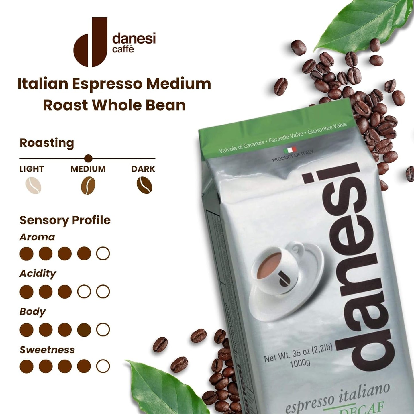 Danesi Decafeinato (bezkofeinowa), fasola, 1 opakowanie (1 x 1 kg)