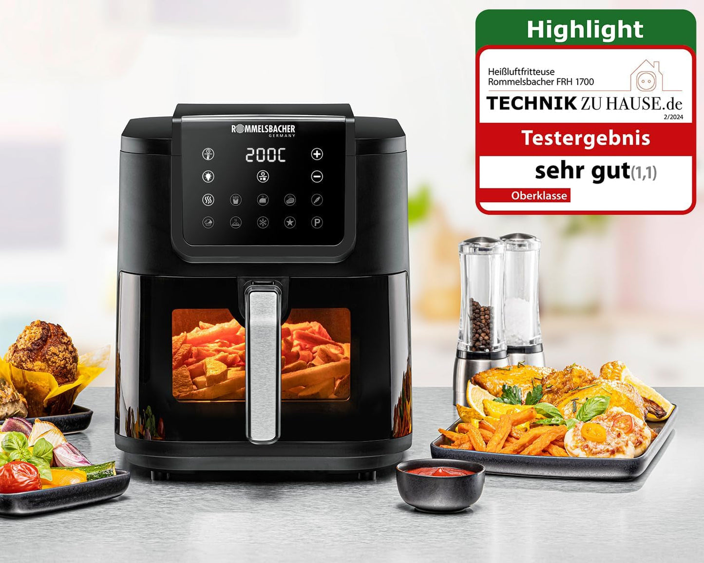 ROMMELSBACHER Frytkownica na gorące powietrze z okienkiem FRH 1700, 10 programów, cicha Sprzęt AGD Naty Shop