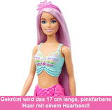 Lalka Barbie Syrenka – z długimi różowymi włosami i indywidualnymi akcesoriami do stylizacji, w tym szczotką, śliczną końcówką w kształcie muszelki i różową płetwą ogonową, dla dzieci w wieku od 3 lat, HRR00