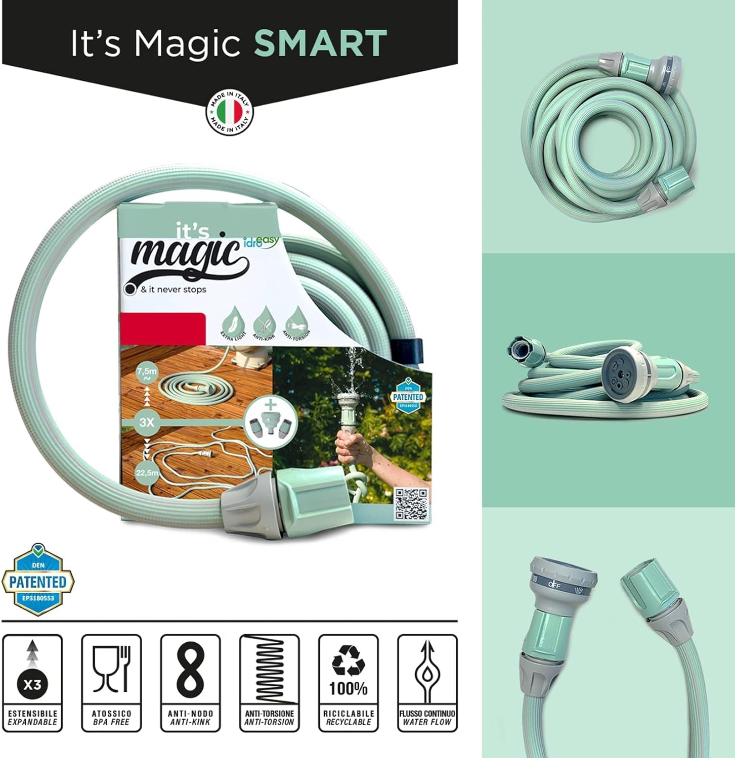 Magic Soft Smart 30 metrów - Rura do nawadniania ogrodu, zapobiegająca zaplątywaniu się, skręcaniu, wąż wodny