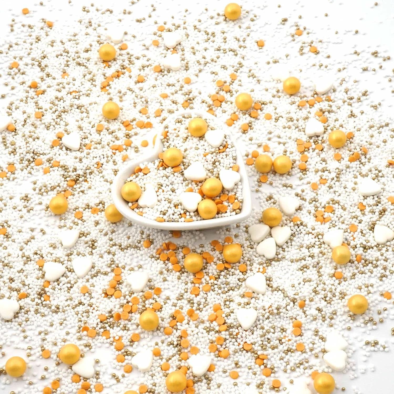 Streusel Glück, Posypka z białymi sercami i złotymi kuleczkami, 40 gramów Posypka Naty Shop