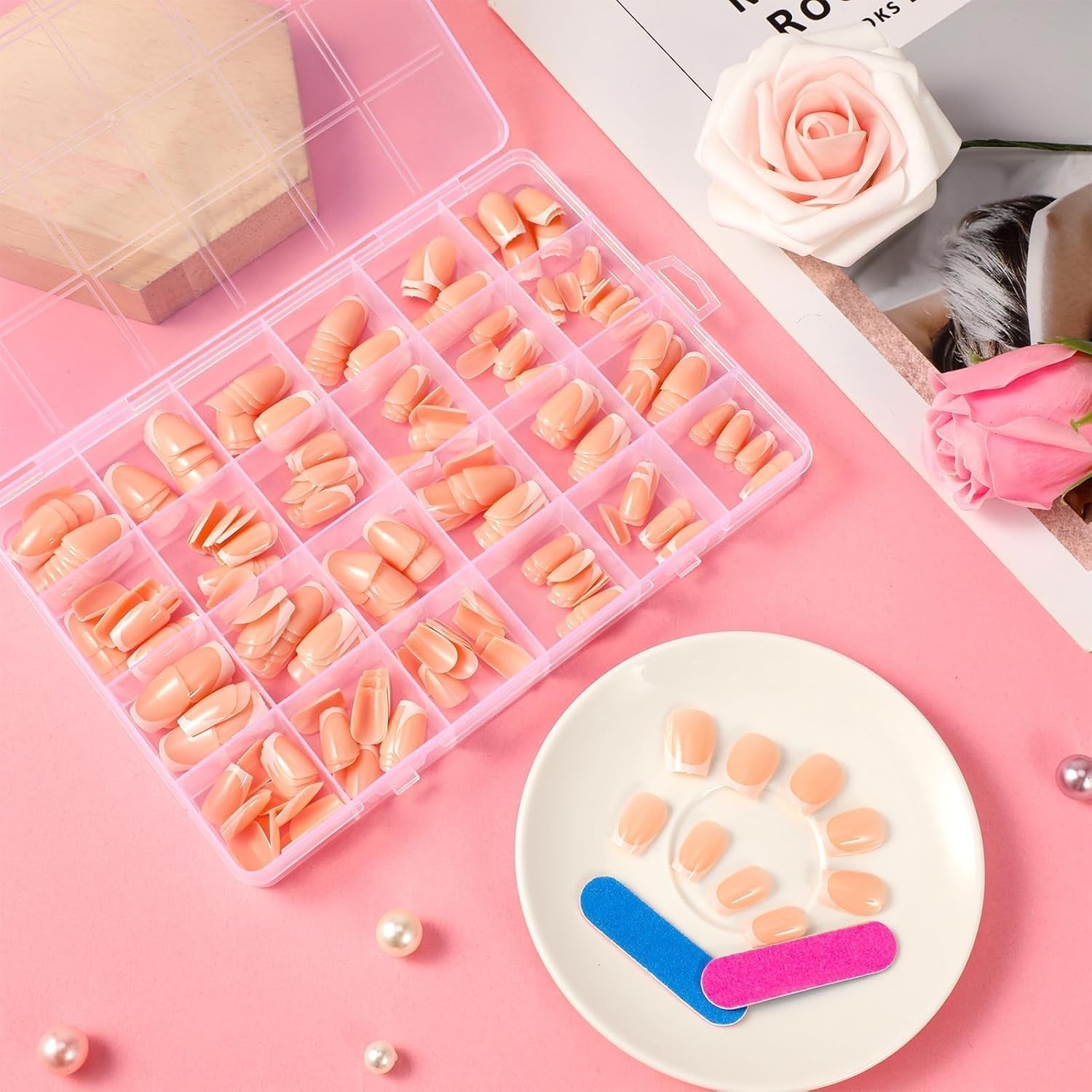 360 sztuk francuskie sztuczne paznokcie średni prostokąt sztuczne paznokcie z sztucznym pilnikiem do paznokci naturalne porady DIY naciśnij na dla pań i kobiet