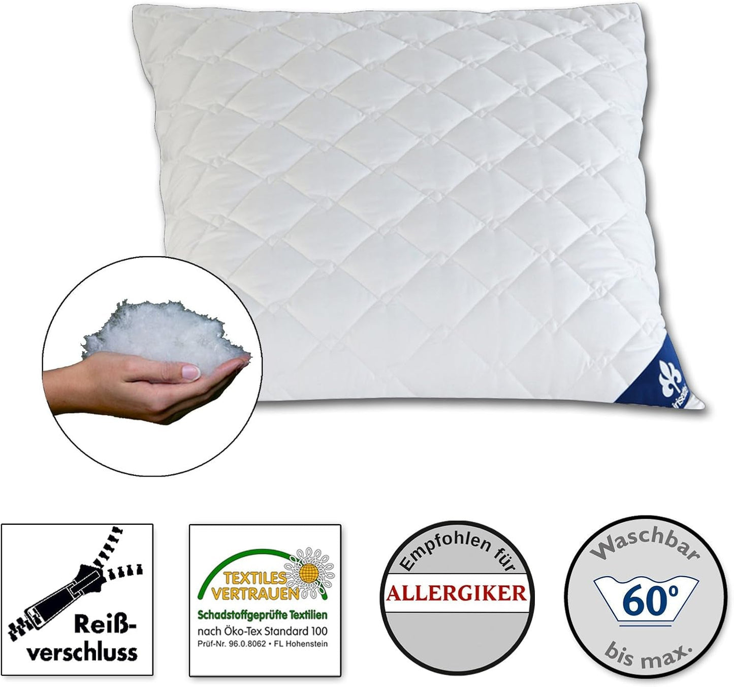 Poduszka Irisette Micro Thermo - Made in Germany - Poduszka ze zdejmowanym miękkim pokrowcem z mikrofibry, 40 x 80 cm, certyfikat Ã-ko-Tex Standardowe poduszki Naty Shop Pojedyncze 1 opakowanie - 80 x 80 cm