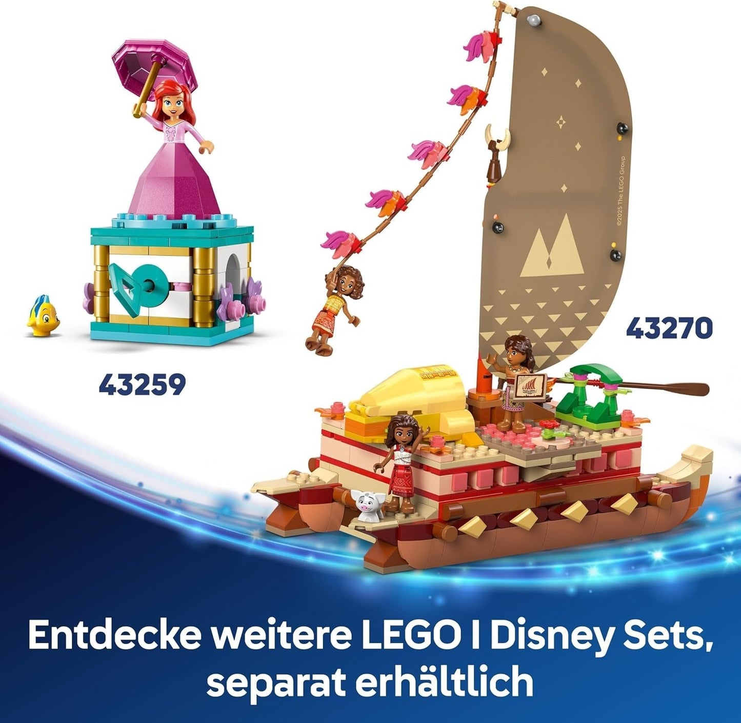 LEGO® Disney Moana 2: Tratwa przygodowa Vaiany — zabawkowa łódka z żaglami, zdejmowanym pokładem, ogniskiem i 3 minilaleczkami, w tym Loto i Moni — prezent dla dziewczynek od 6. roku życia i fanów — 43270 Zestawy do budowania Beuche den LEGO-Store