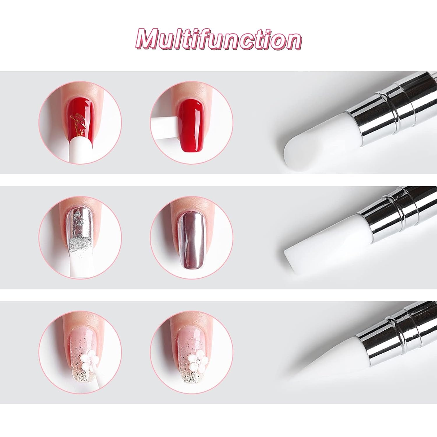 Qufiiry 5 sztuk Silikon Nagel Pinsel, Gel Schnitzen Pinsel, Silikon-Modellierpinsel Set, Doppel Köpfe DIY Maniküre Werkzeug
