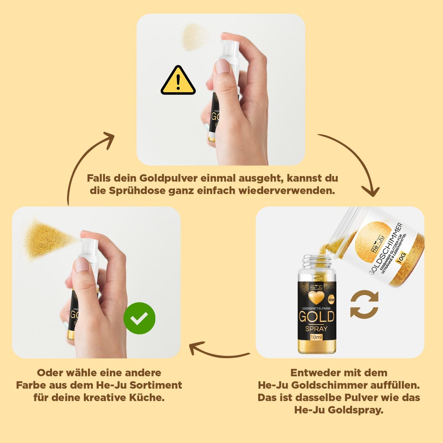 He-Ju Metallic Gold Płynny barwnik spożywczy 25ml, jadalny brokat do napojów i żywności (metaliczne złoto, 25ml)