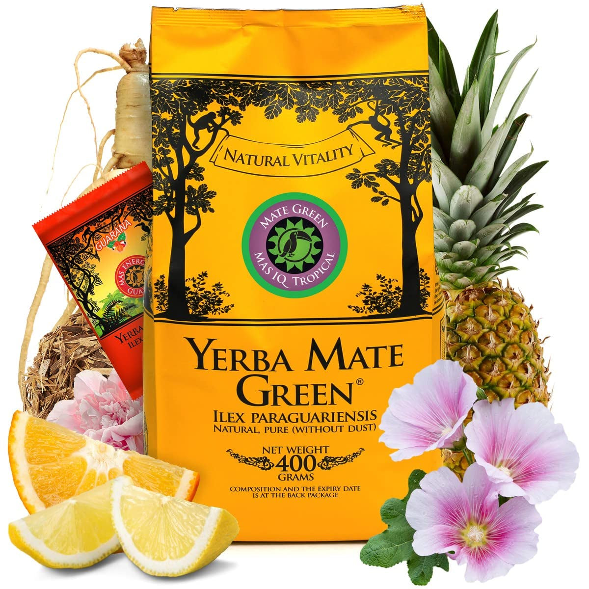 Yerba "Mas Iq Tropical" Brazylijska herbata Mate 400G + 50 G Mas Energia Guarana | Owocowa herbata mate | Z ananasem