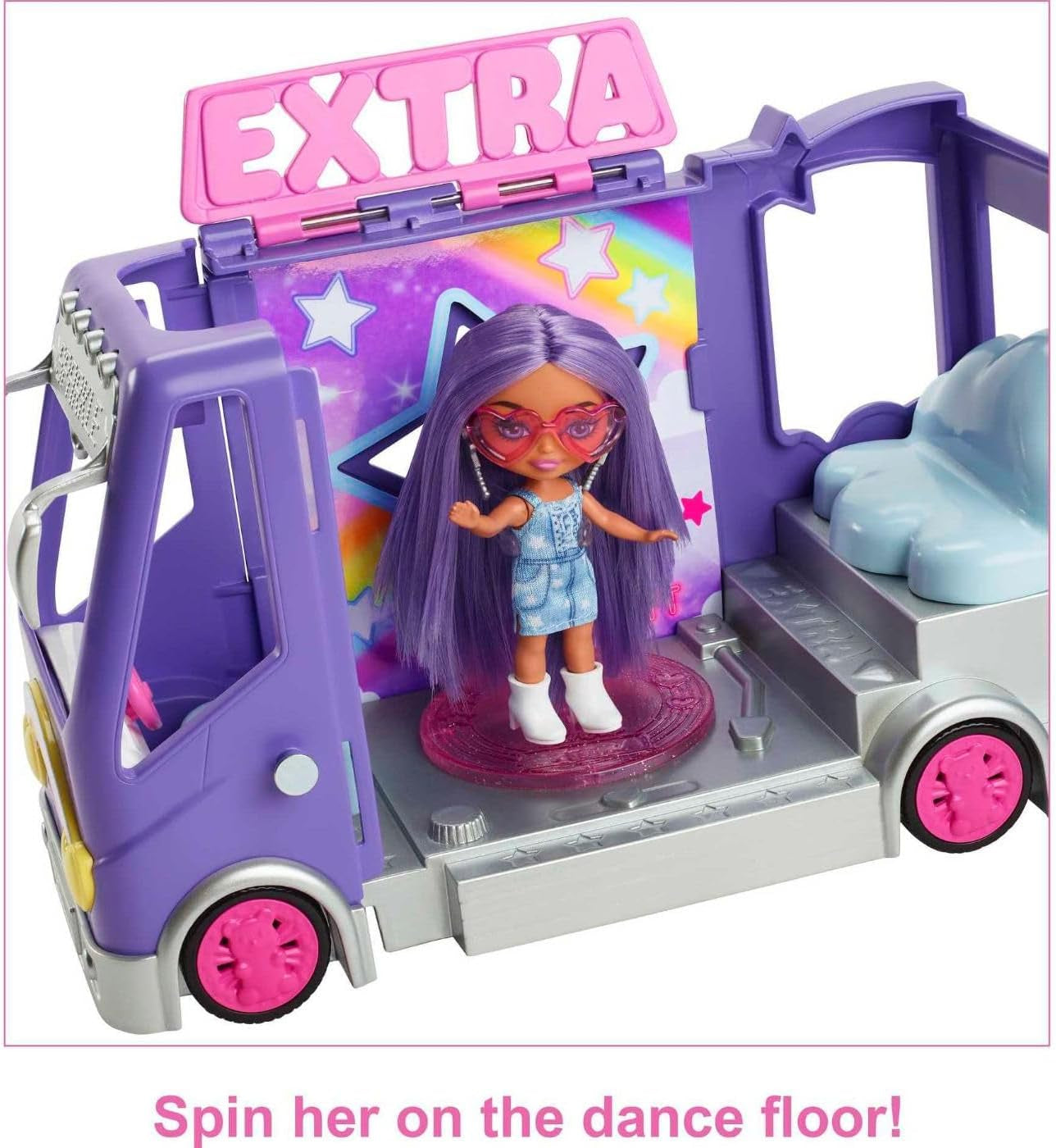 Lalka Barbie Extra Mini Minis, Lalka Extra Mini Minis z dodatkowym brokatowym vanem turystycznym, w tym kosmetyczka i akcesoria do pokazów, prezent dla dzieci, zabawka dla dzieci w wieku od 3 lat, HKF84