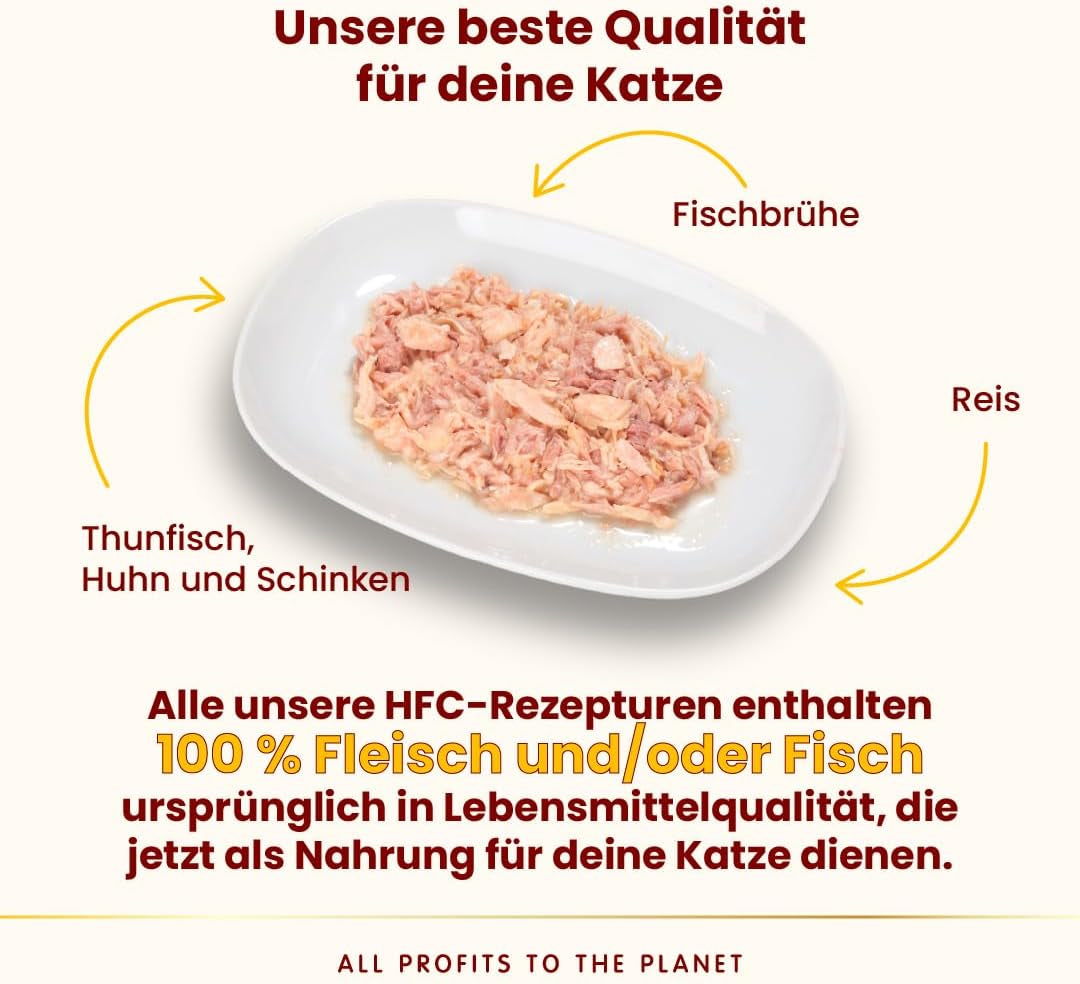 Almo Nature HFC Natural Light Meal - Nassfutter für Katzen - Thunfisch, Huhn & Schinken - Human-Grade, Glutenfrei - 50g, opakowanie 4er