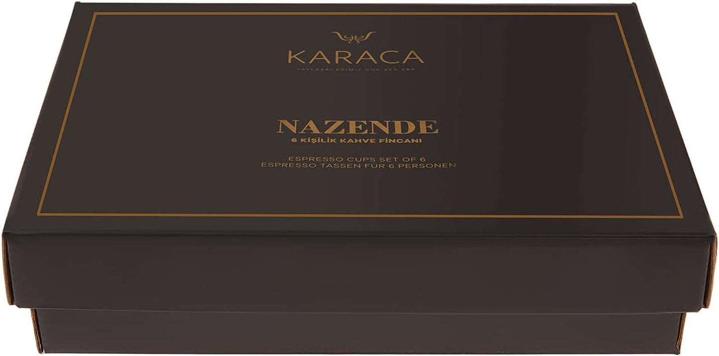 Zestaw porcelanowych filiżanek do espresso KARACA Nazende - 80 ml tureckie filiżanki do kawy ze spodkami, 12-częściowy nowoczesny serwis do kawy z 6 filiżankami do kawy i 6 spodkami, filiżanki do mokki - biały