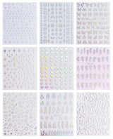 JMEOWIO Nagelsticker Aurora Holografisch 9 Blatt Nagelaufkleber Selbstklebend Herz-Flamme Spielt Schmetterlings-Mond Die Hauptrolle Nail Art Naklejka Dekoracja Nageldesign Zubehör