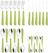 Sztućce JANE, stal nierdzewna polerowana 18/0, zielone plastikowe uchwyty, 24 sztuki Kitchen Naty Shop