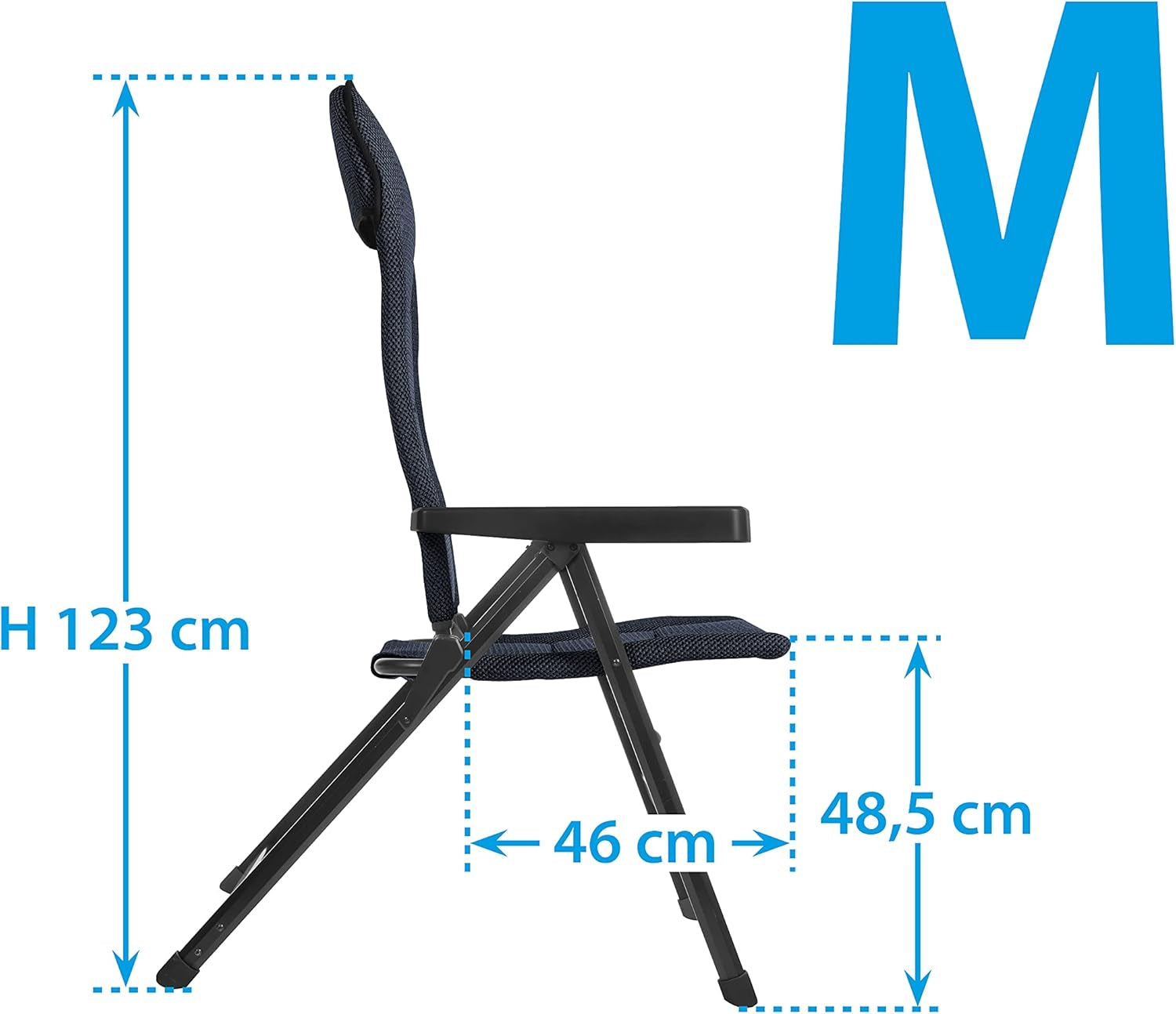 BRUNNER Rebel PRO (S-M-L) Krzesło składane na kemping, do ogrodu, na patio Wykonane z aluminium, regulowane w 5 pozycjach, nośność do 150 kg, wysokie oparcie, czarne lub niebieskie Poduszki podróżne Naty Shop
