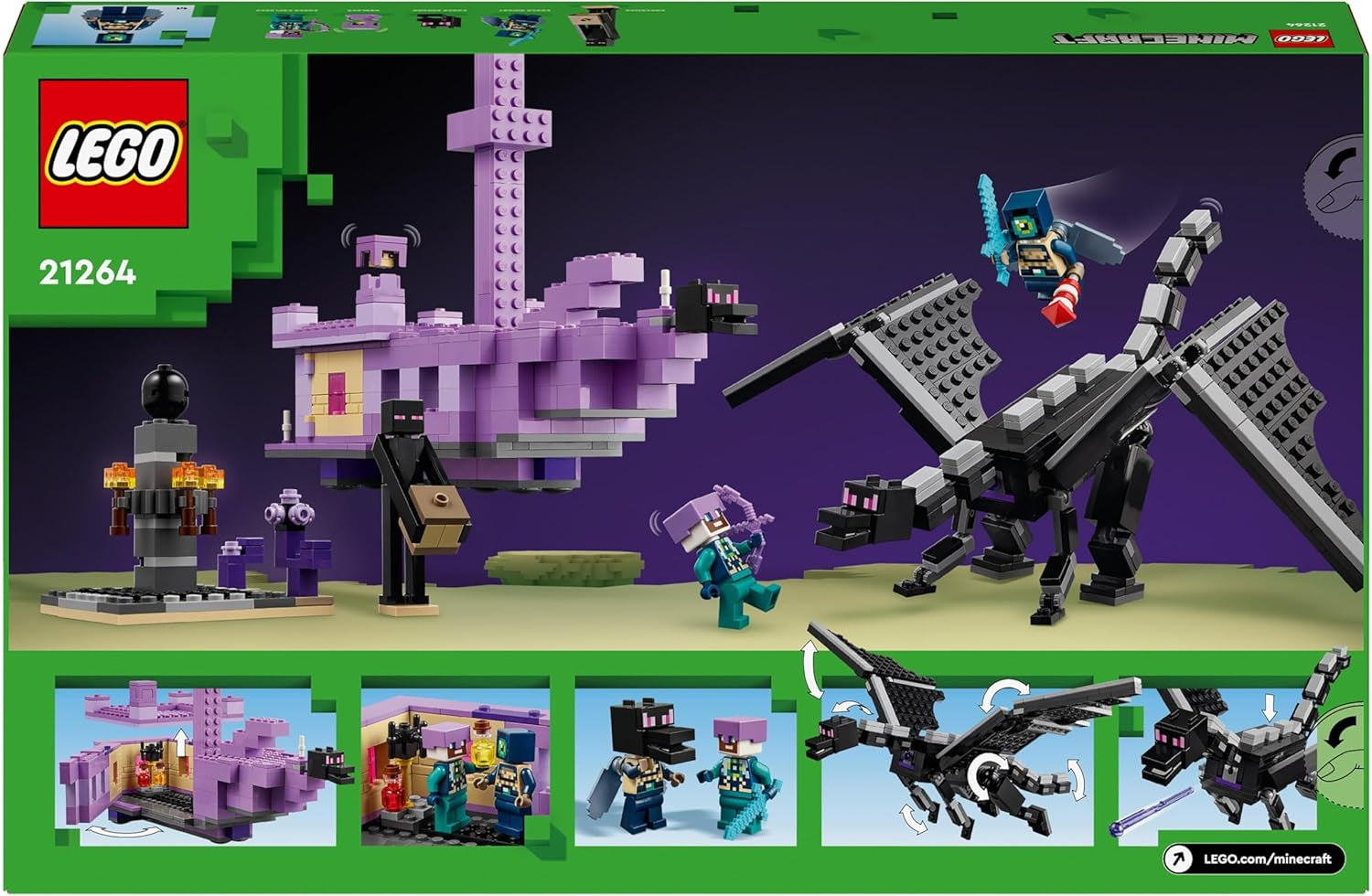 LEGO Minecraft Smok końca i statek końcowy Zestaw zabawkowy i odkrywczy Gra wideo Zestaw do budowania Zestaw przygodowy dla chłopców i dziewcząt w wieku 8 lat 21264 Zestawy do budowania Zobacz sklep LEGO