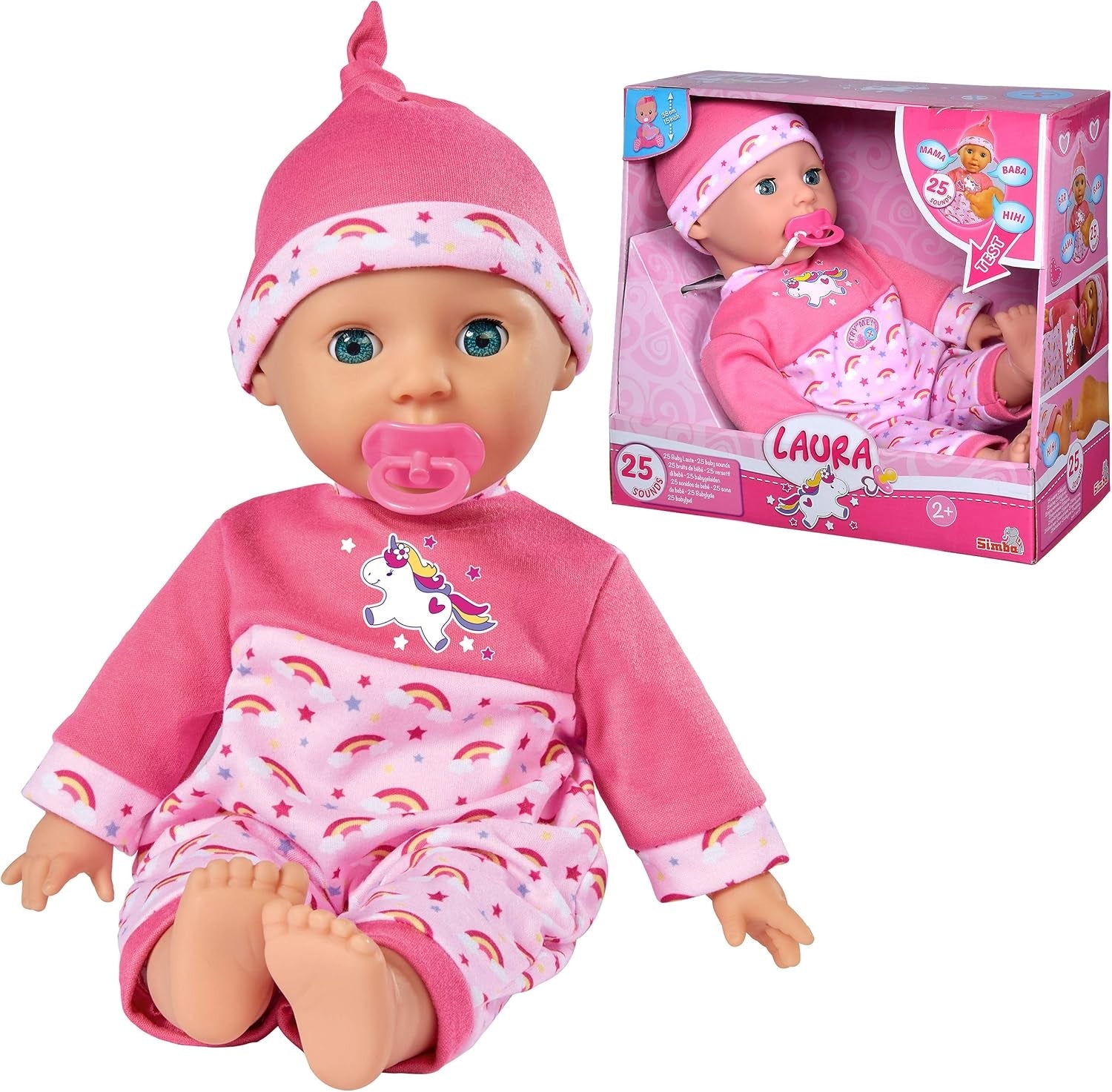 Simba 105140060 - Laura Tickle Baby Lalka z miękkim ciałem i tęczowym materacem, wydaje 25 dziecięcych dźwięków, 38 cm, lalka od 2 lat