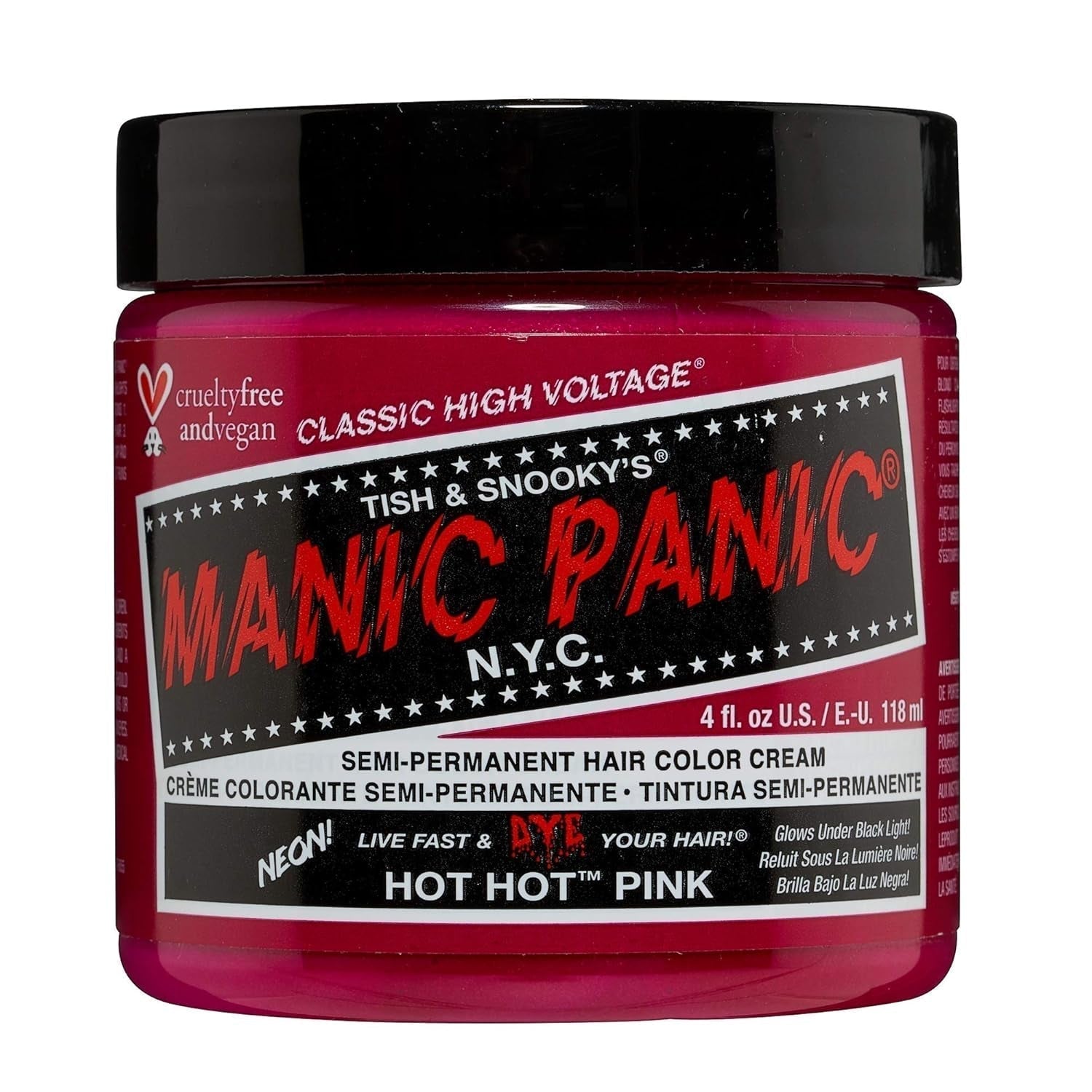 Manic Panic Hot Hot Pink Classic Cream Wegańska, nietestowana na zwierzętach, półtrwała farba do włosów 118ml Naty Shop Farba do włosów Hot Hot Pink 118 ml (1 opakowanie)
