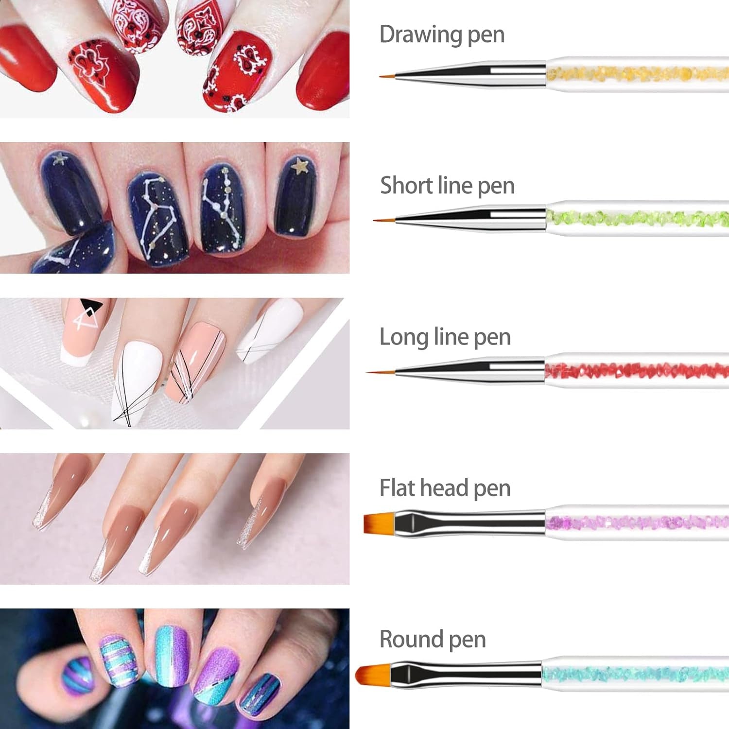 Sularpek 5 Stück Nagel Pinsel, Nageldesign Pinsel, Narzędzie do kropkowania, Nail Art Liner Pinsel, Nagelverlängerung Gelpinsel, Nagelbürste Für Punktierungen, Zeichnen, Für DIY Nail Art Design