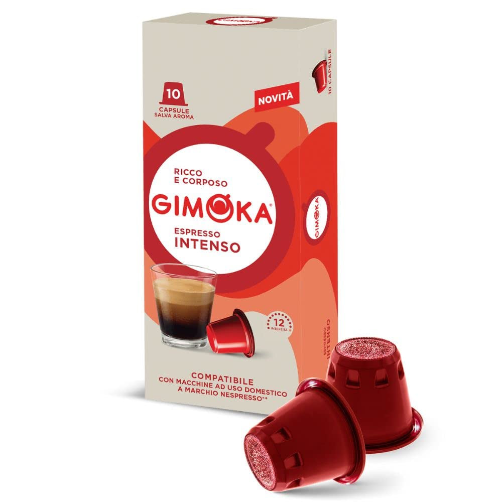 Gimoka Kaffeekapseln Espresso Intenso, Intensität 12/13-100 Kapsel - Kompatybilny z Nespresso* Haushalts-Espressomaschinen - 100 Stück (10 x 10 Getränke) - Hergestellt in Italy