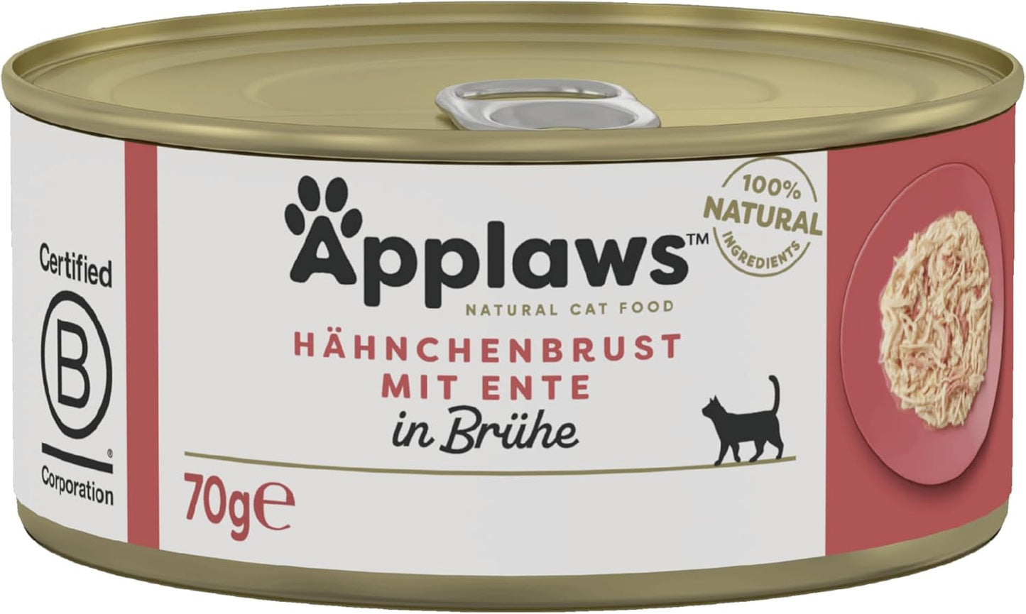 Applaws Premium Naturalna karma mokra dla kotów, kurczak z kaczką w zupie, konserwa 70g (24x70g)