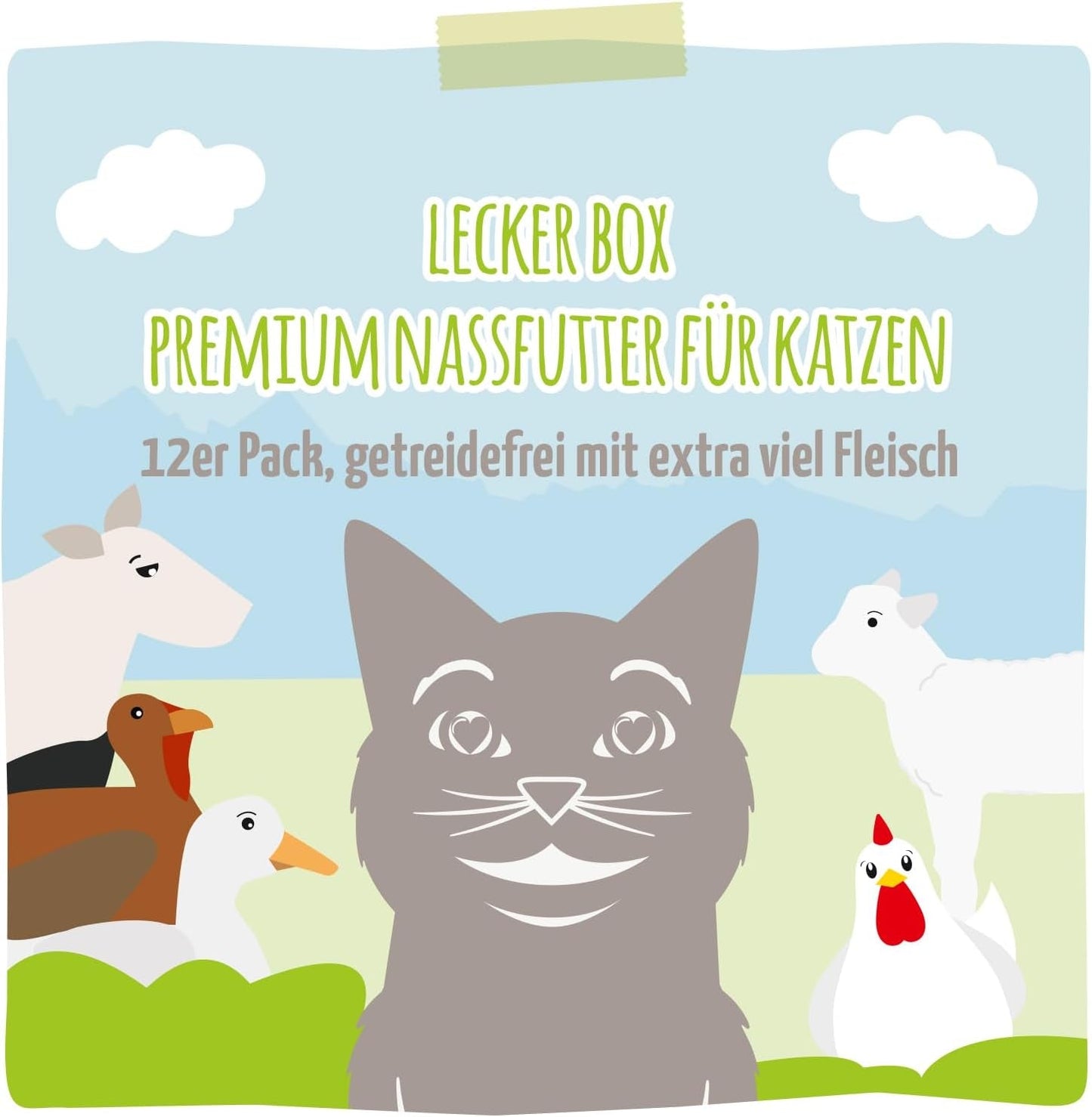 MjAMjAM - Mokra karma premium dla kotów - Pyszne pudełko, 12 szt. (12 x 200 g), bez zbóż, z dodatkowym mięsem