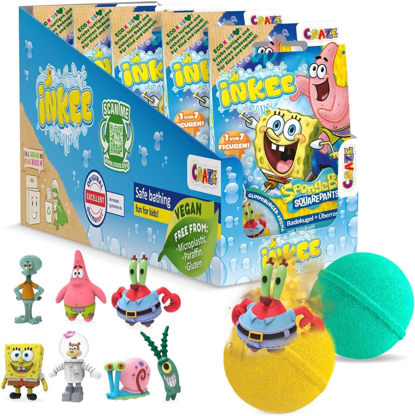 INKEE Spongebob Niespodzianka Bomba do kąpieli dla dzieci Spongebob Kanciastoporty Kolekcjonerska 80 gramów Naty Shop Zestaw 5 Bomb do kąpieli Spongebob Niespodzianka