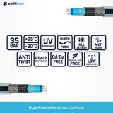 Wąż ogrodowy Cellfast MULTIFLEX PRO, trwały, 6 warstw, oplot dziany ATS2, odporny na promieniowanie UV i algi, nie zawiera metali ciężkich, technologia aksamitna, 35 bar, -20/+65°C, 3/4", 30m